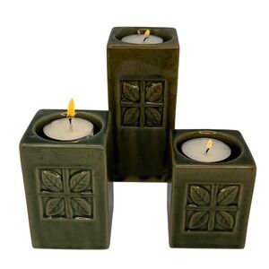 3 Pc Leaf Candle Holder Set MCM Ceramic Candleholder Set Vintage Tealight Votive